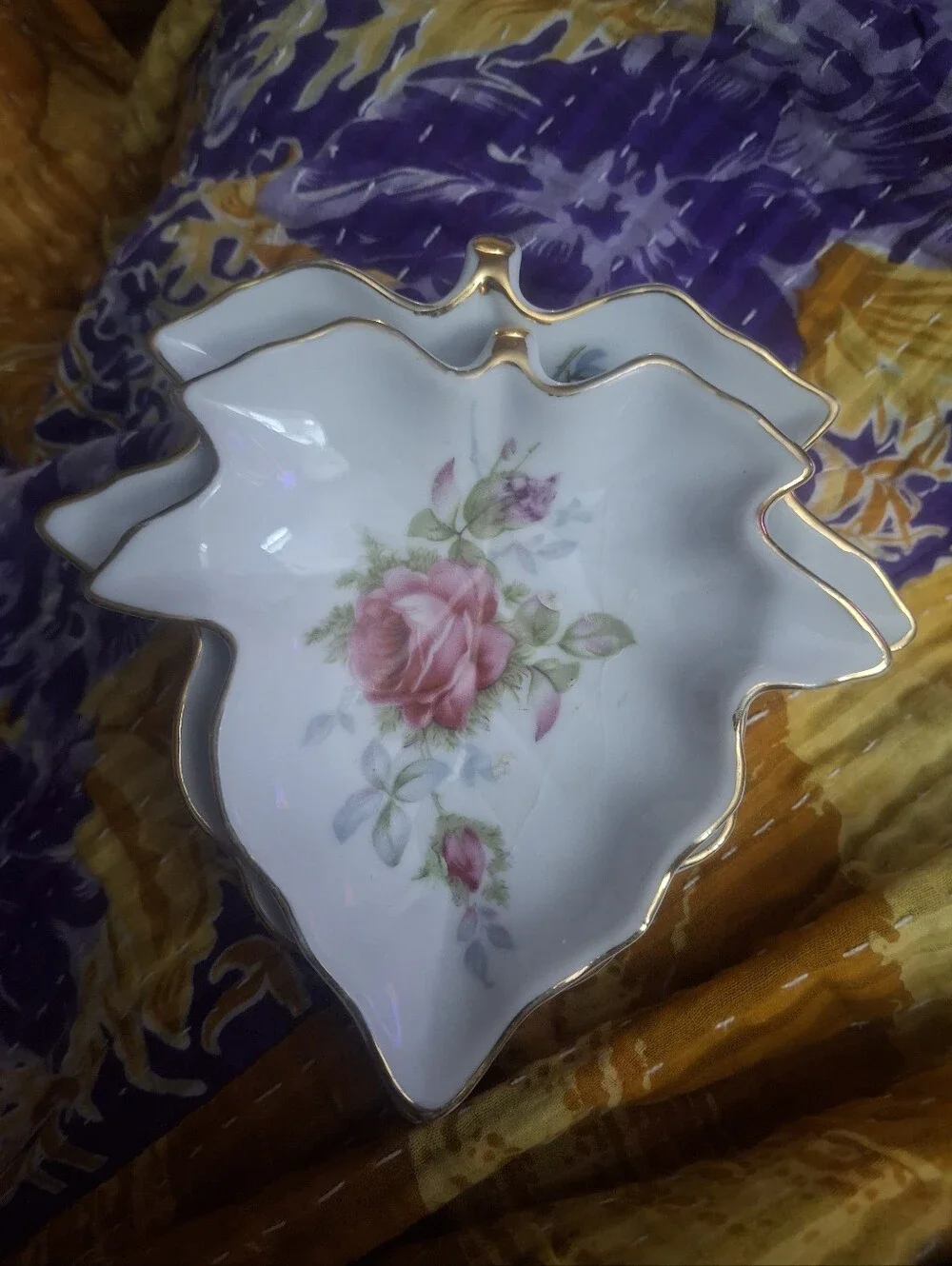 Lefton White Porcelain Floral Decorative Dish with Gold Trim